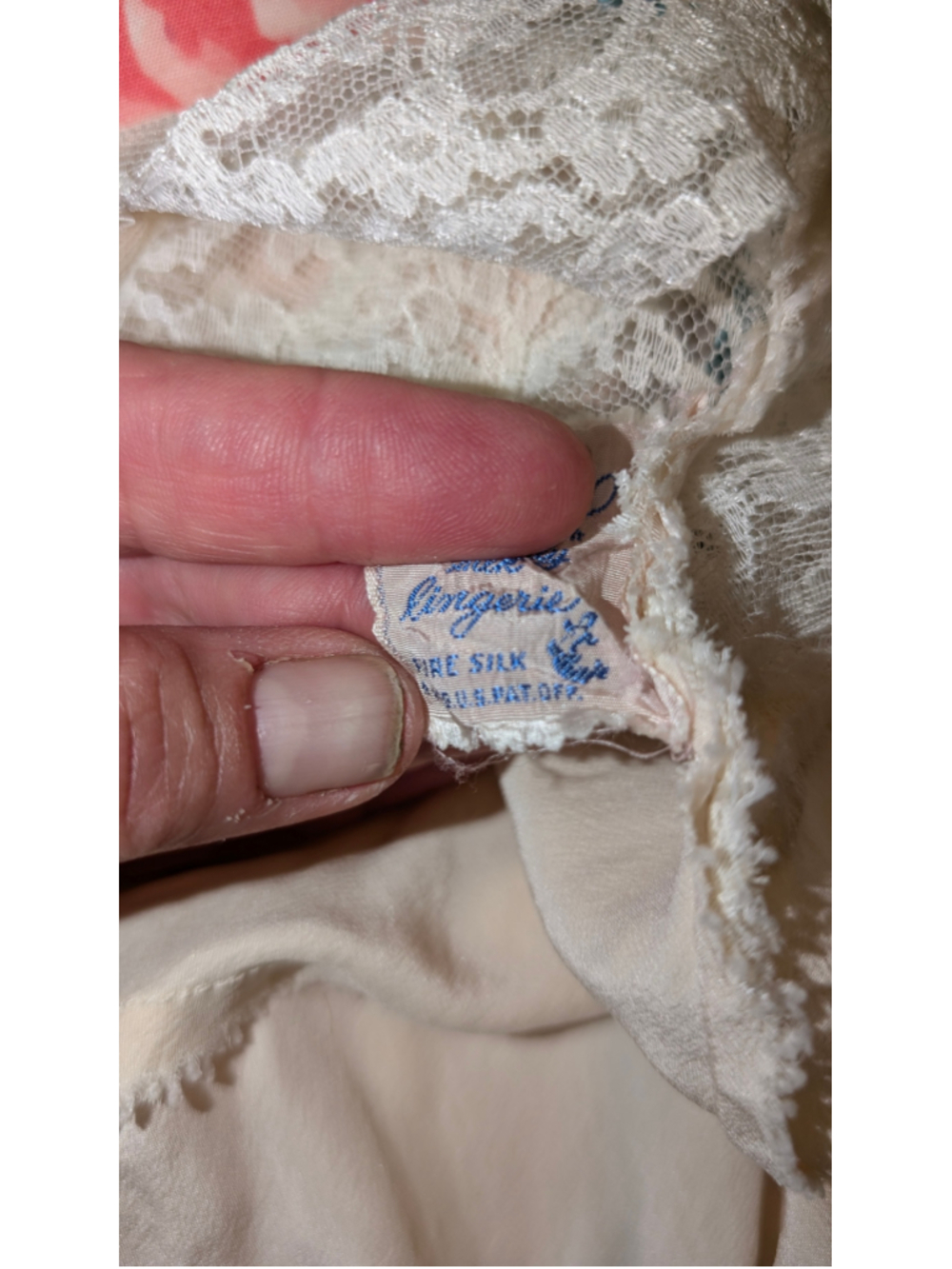 Vintage 70s Fischer heavenly silk Lace Trim Slip Chemise Beige White Size M - Picture 9 of 12